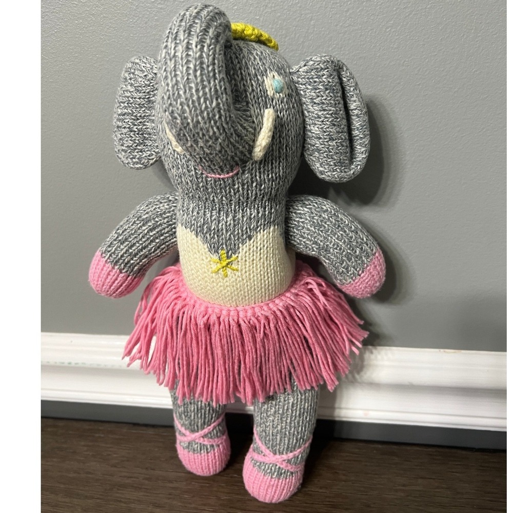 Blabla Kids Ballerina Elephant Plush Stuffed Animal Toy Gray Pink Knit 12 Inch
